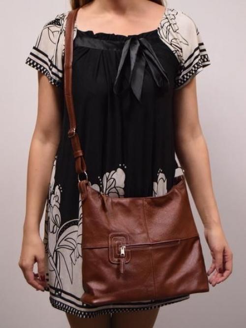 Коричневая женская сумка через плечо кожаная - Фабрика сумок «Карман»