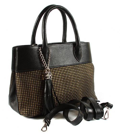 Кожаная черная женская сумка тиснение золото Damiano Nesta - Фабрика сумок «Damiano Nesta»