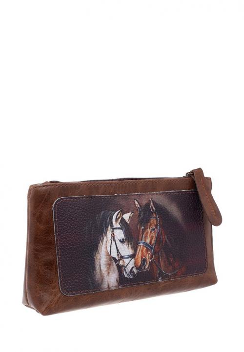 Косметичка макси Пара лошадей коричневая - Фабрика сумок «Eshemoda»