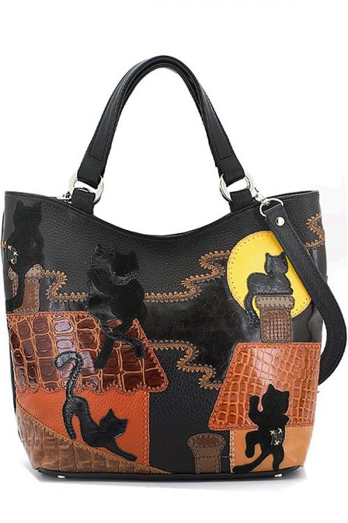 Женская сумка кожаная с аппликацией Март ночь PROTEGE - Фабрика сумок «PROTEGE»