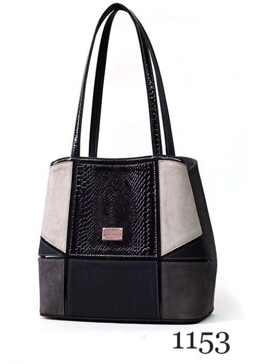 Женская сумка серая с лакированной вставкой - Фабрика сумок «Золотой дождь»